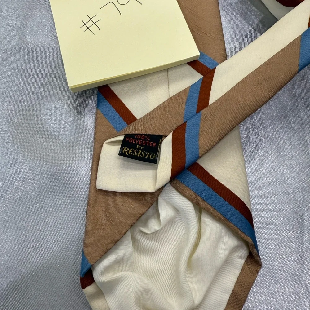 Resisto Tan, Blue, & Red Striped Men's Tie 100% Poly